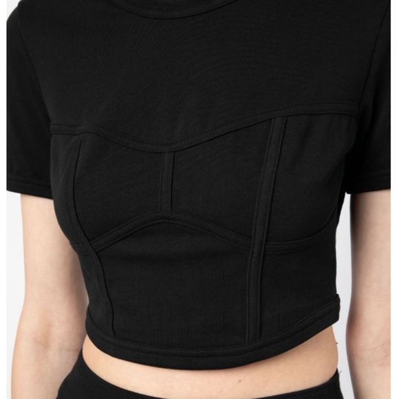 A.L.C. Black Cropped Corset Tee - Picture 4 of 10